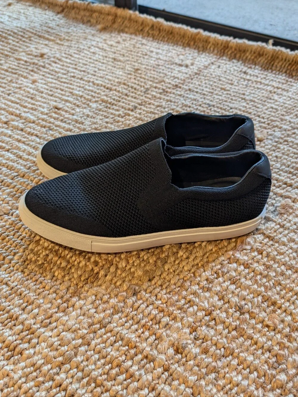 Nordstrom Black Knit Slip-On Sneakers with White Sole